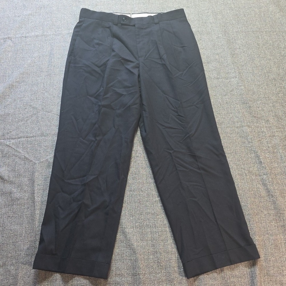 Dockers Slates 34x29 Navy Blue Wide Leg 100% Worsted Wool Pleated Cuffed